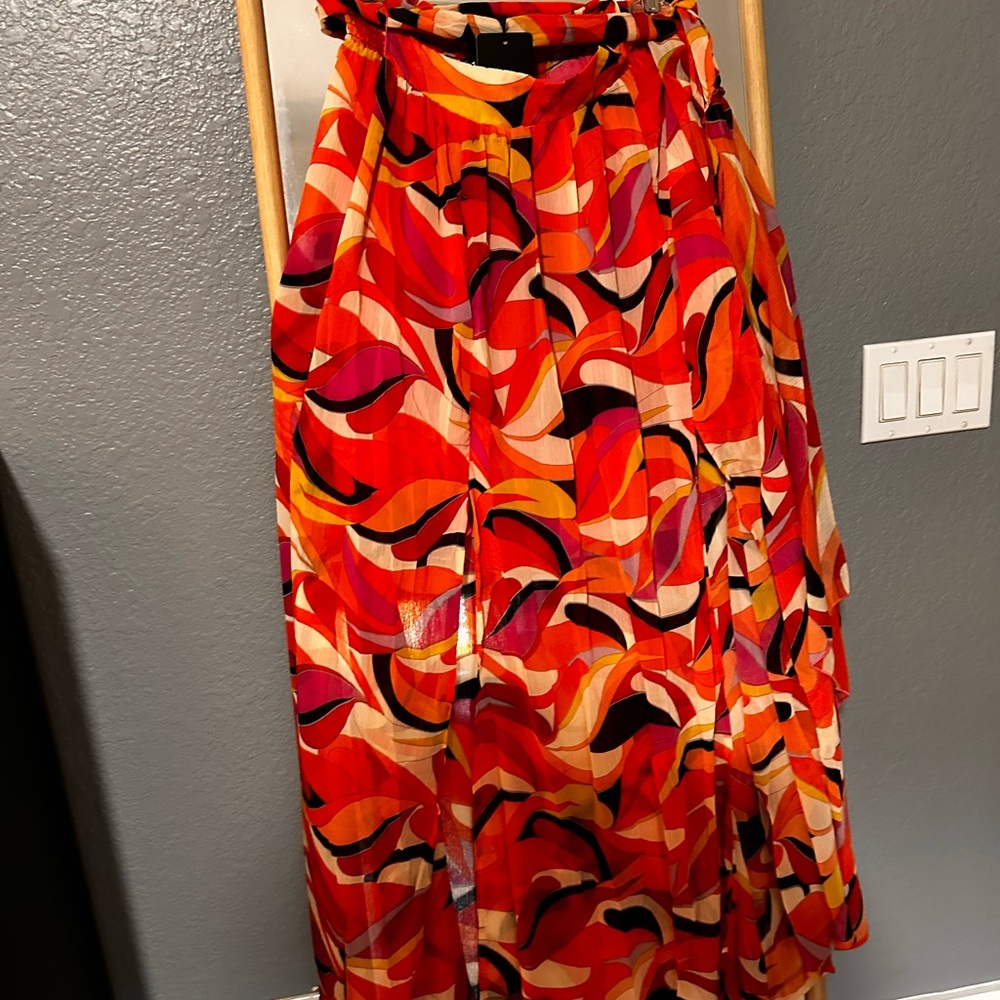 Fate Red & Pink Abstract Print Maxi Skirt